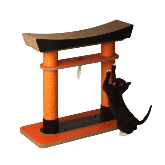 Japan Torii Cat Tree, with cat scratching on the post